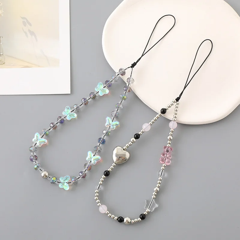 Fashion Crystal Butterfly Beaded Phone Chain Star Pendant Lanyard For CCD Camera
