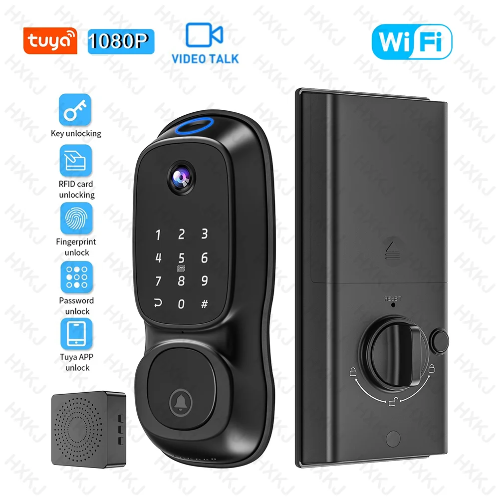 Tuya Wifi Smart Door Lock Camera & Doorbell Multi-Function Fingerprint Lock 5-in-1 Digital Electronic App Control Smart Lock