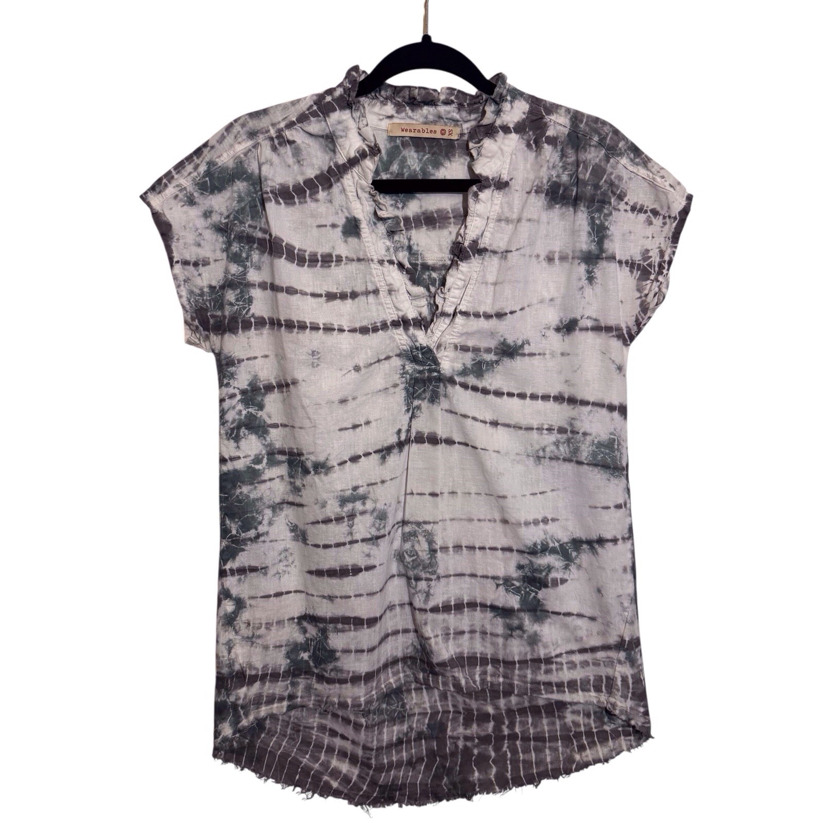 Wearables By XCVI X-Small Tie Dye V-Neck Top Short Sleeve Boho Hippie Resort