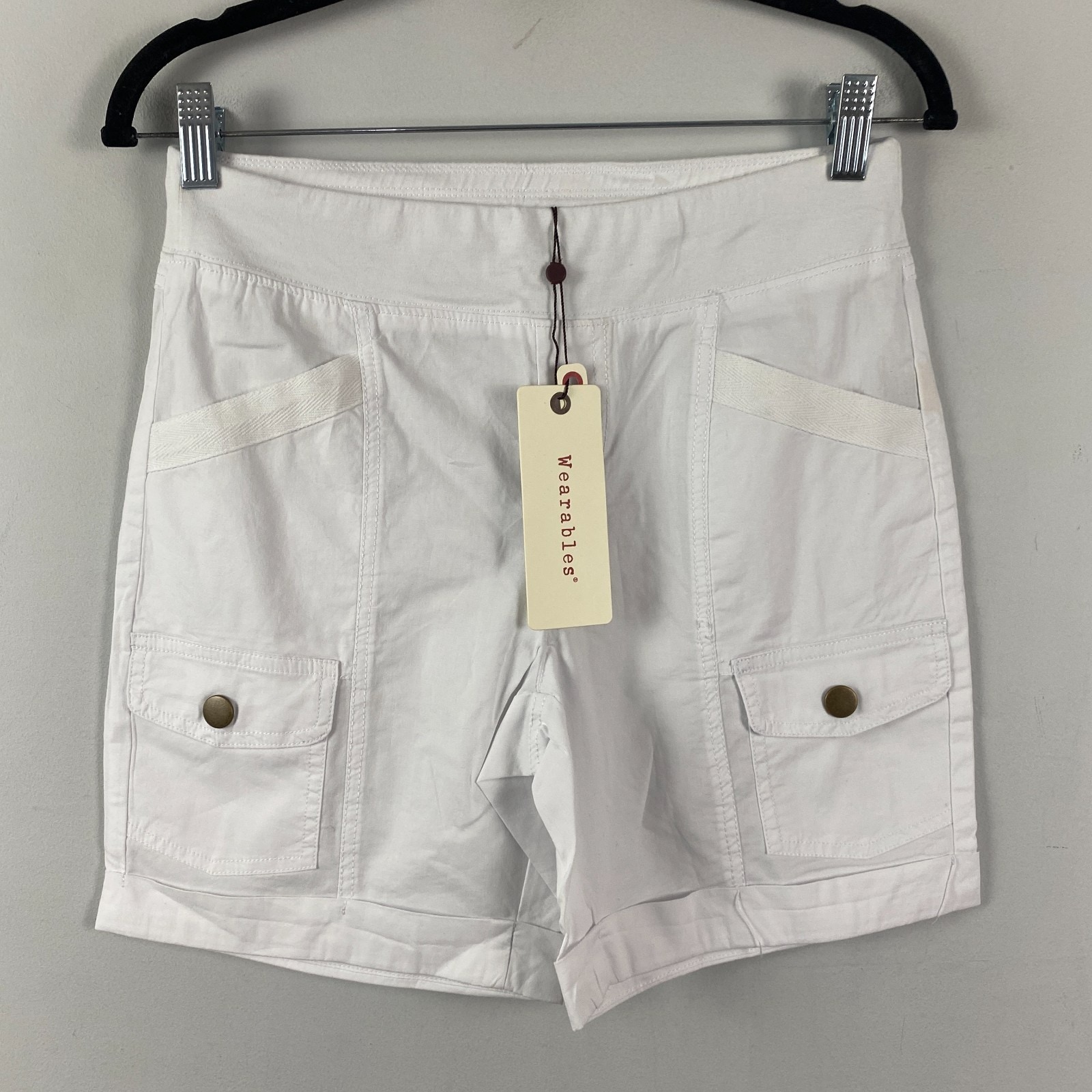 Wearables XCVI Clarissa Stretch Poplin Cargo Short Size XS White Pull On
