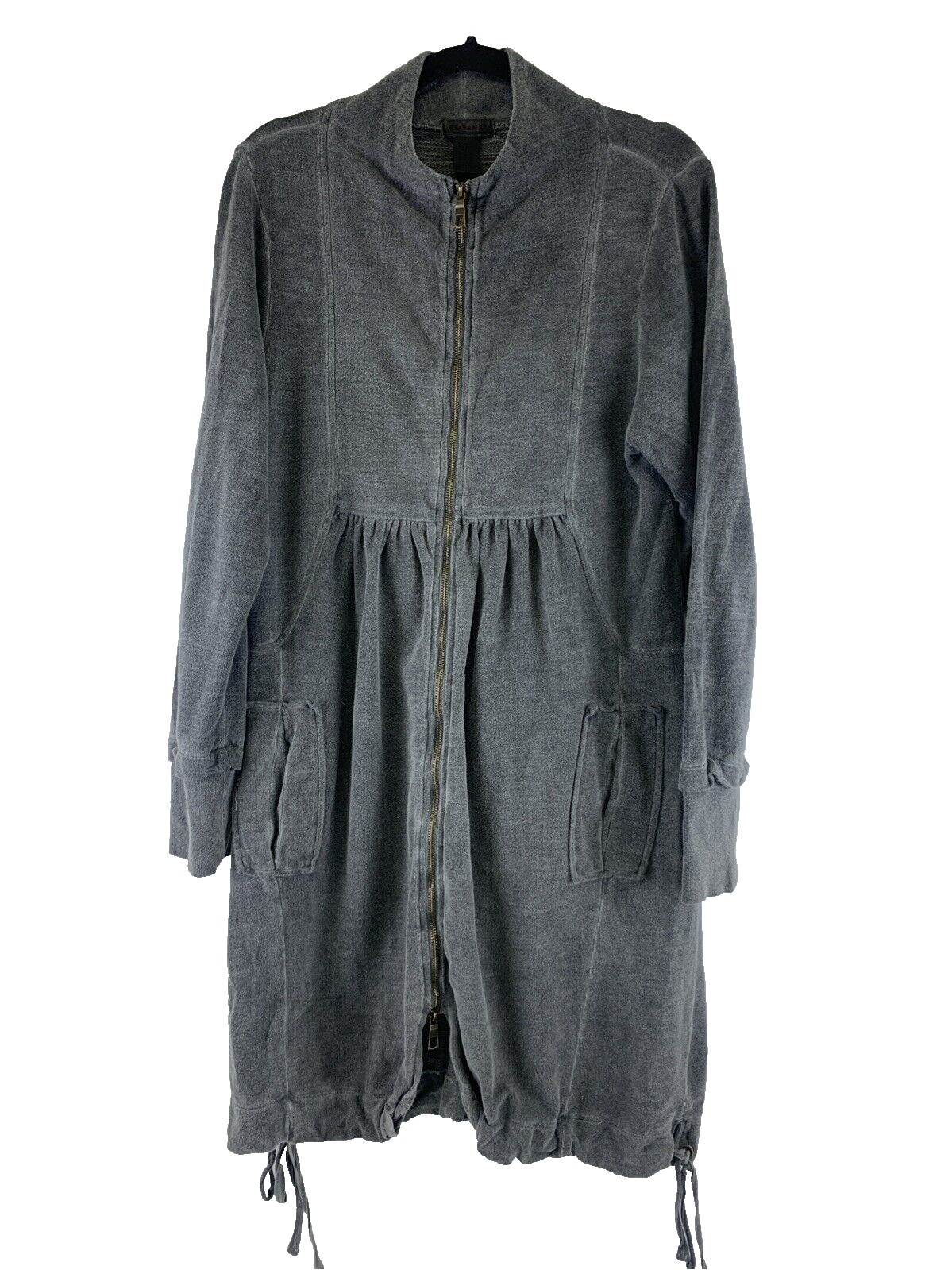 Wearables Full Zip Sweatshirt Cardigan Tunic Gray Drawstring Hem Womens Medium