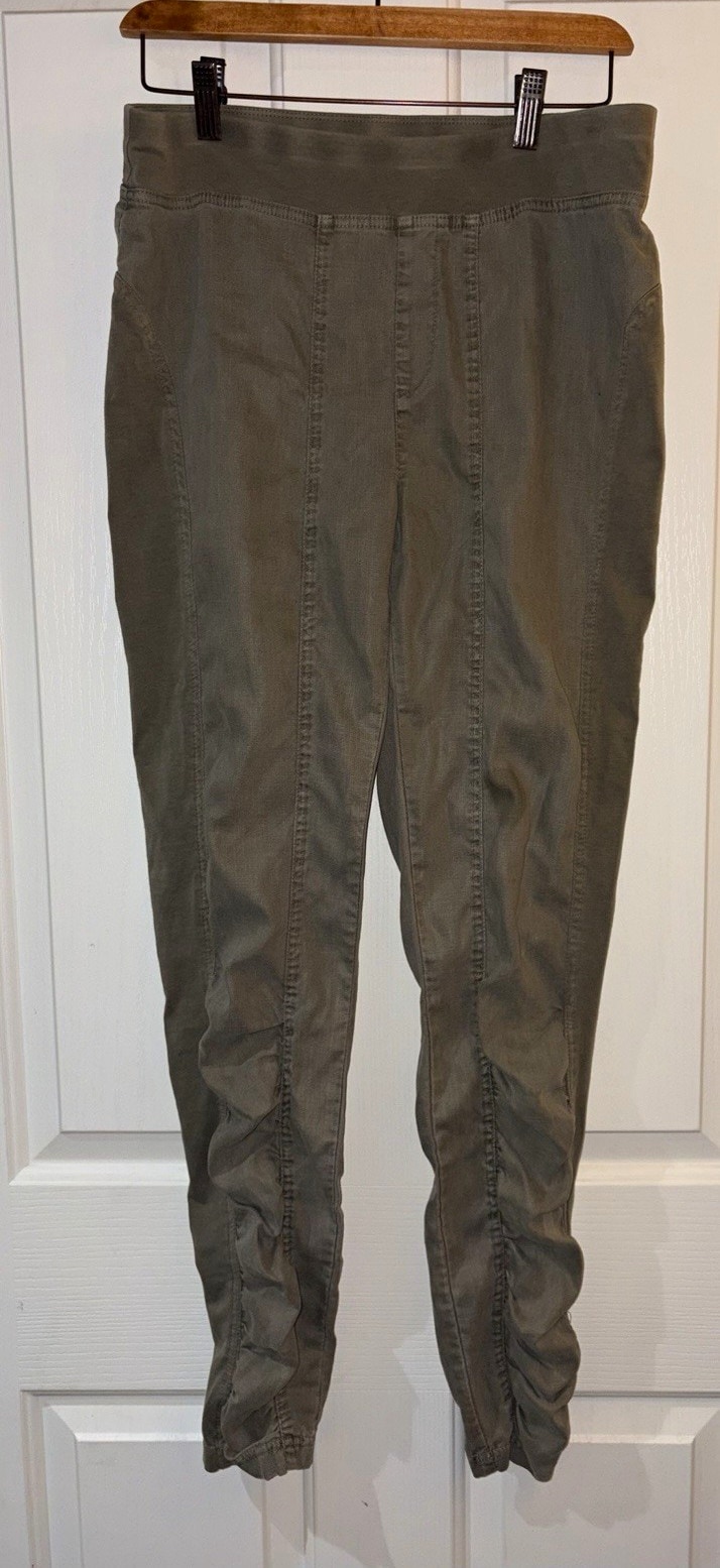 Wearables by XCVI Women's Olive Green Ruched-hem Pull On Pants Size M