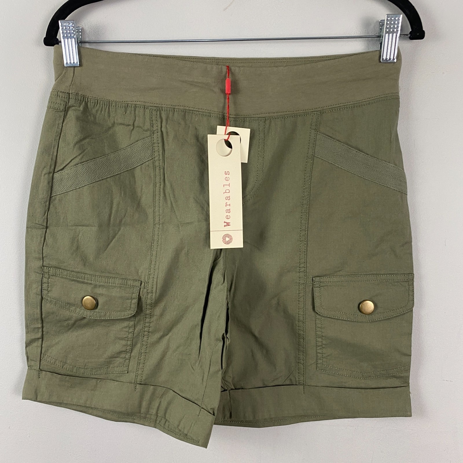 Wearables XCVI Clarissa Stretch Poplin Cargo Short Size Small Green Pull On